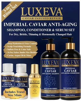 3 in 1 Imperial Caviar Hydrating Shampoo & Conditioner Set For Bond Repair, Dry, Damaged & Anti-Aging Hair Care. Moisturizing Sulfate Free Shampoo & Conditioner For Women, Men | 90 Days Supply