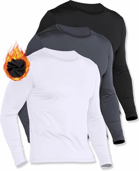 3 Pack Long Sleeve Thermal Shirts for Men Fleece Lined Soft Underwear Cold Weather Warm Base Layer Winter Pajama Tops