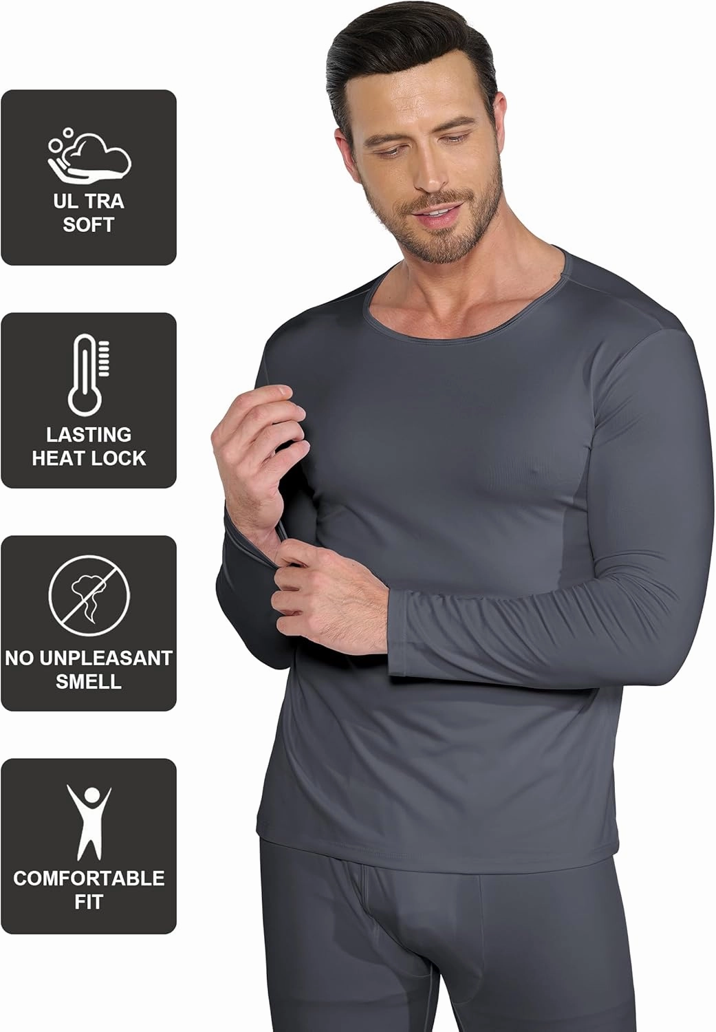 3 Pack Long Sleeve Thermal Shirts for Men Fleece Lined Soft Underwear Cold Weather Warm Base Layer Winter Pajama Tops