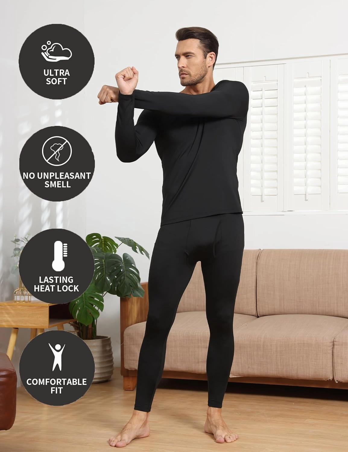 3 Pack Thermal Underwear for Men Long Johns Fleece Lined Soft and Warm Set Base Layer for Cold Weather
