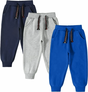 3 Pack Toddler Boys and Girls Cotton Pull on Sweatpant with Drawstring