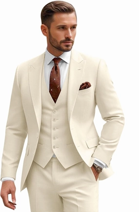 3 Piece Suits for Men Wedding Slim Fit Man Suit Sets Single Breasted Two Button Peak Lapel Blazer Vest Pants Set