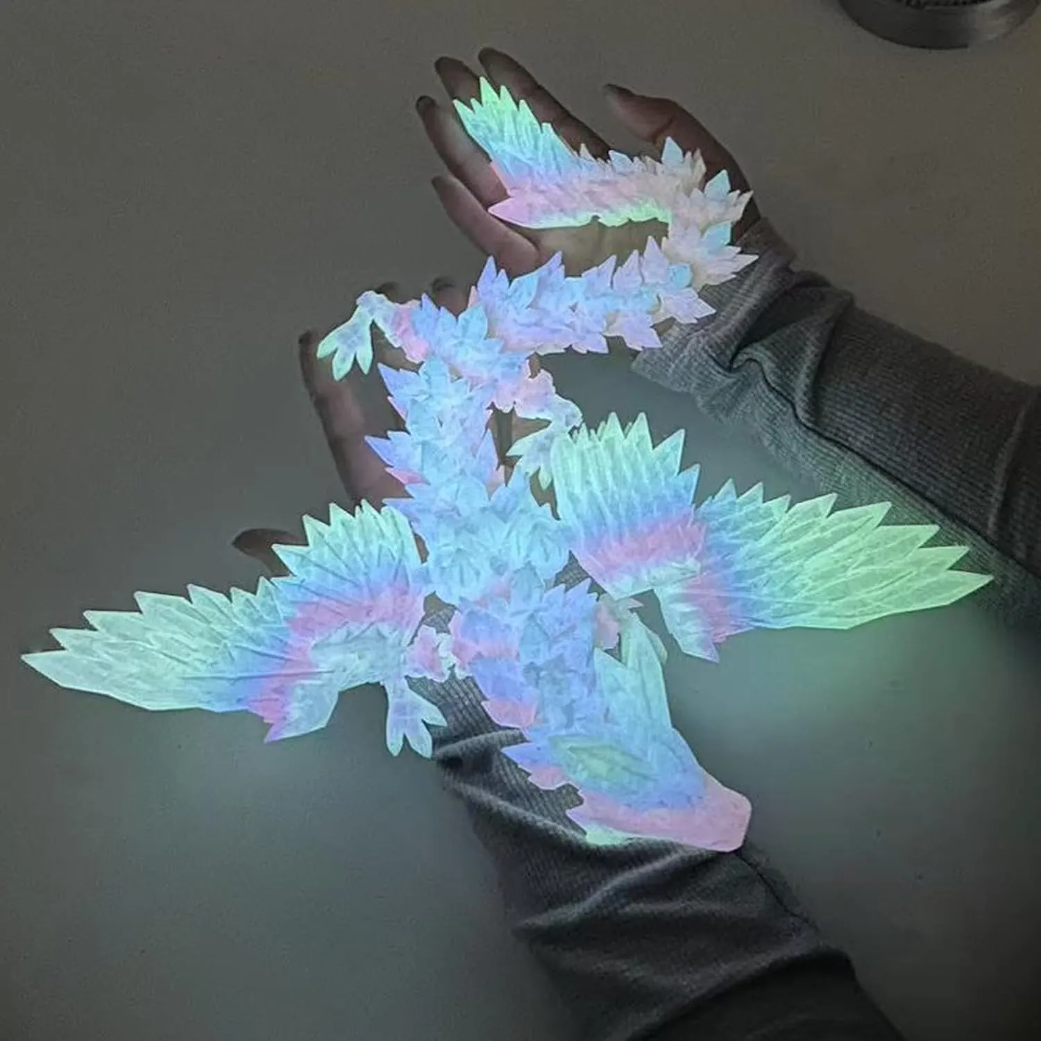 3D Printed Dragon with Wings - Glow Rainbow, 18 inch Flying Dragon, XL Articulated Winged Crystal Fidget Toy, Home Decor, Birthday Gift, Desk Pet