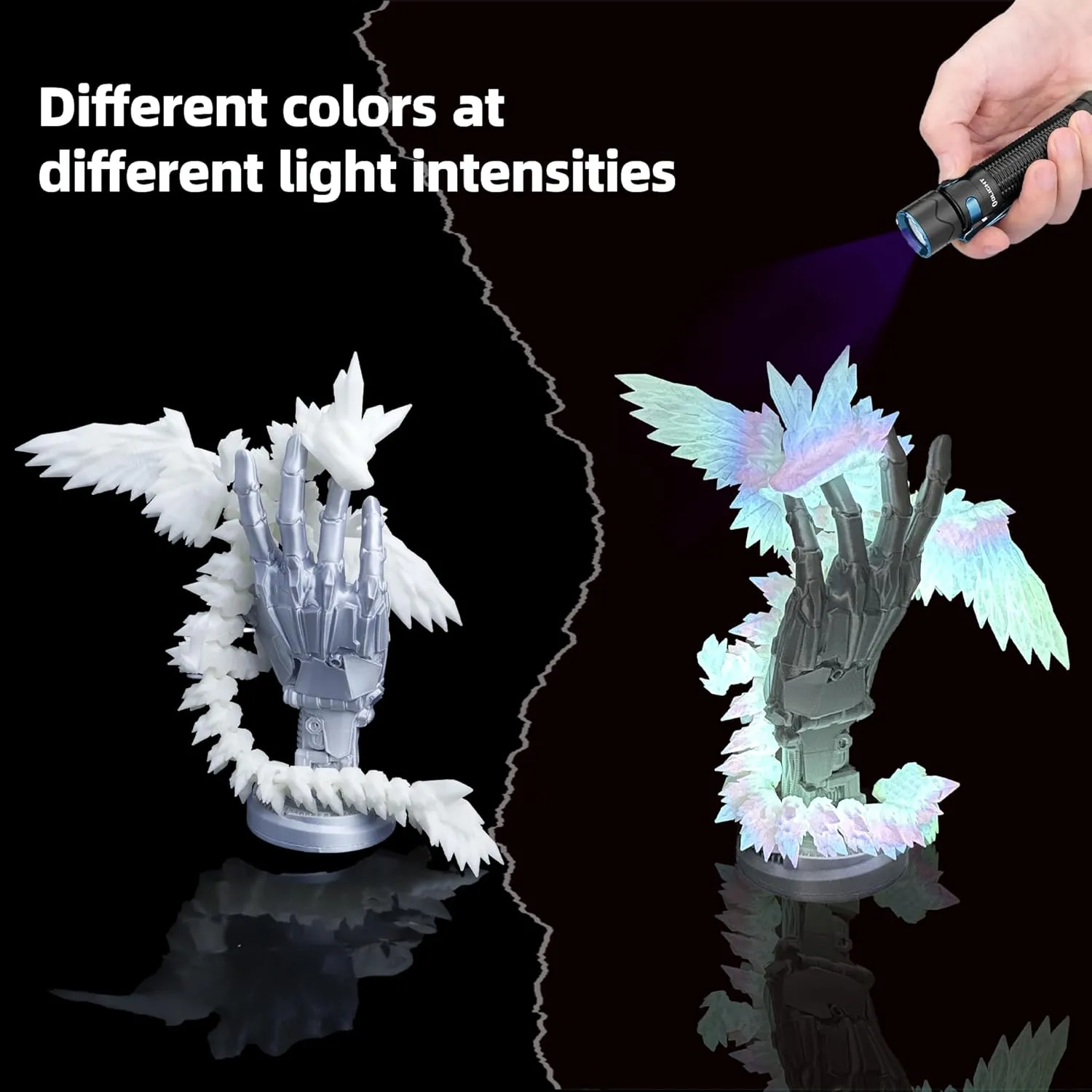 3D Printed Dragon with Wings - Glow Rainbow, 18 inch Flying Dragon, XL Articulated Winged Crystal Fidget Toy, Home Decor, Birthday Gift, Desk Pet