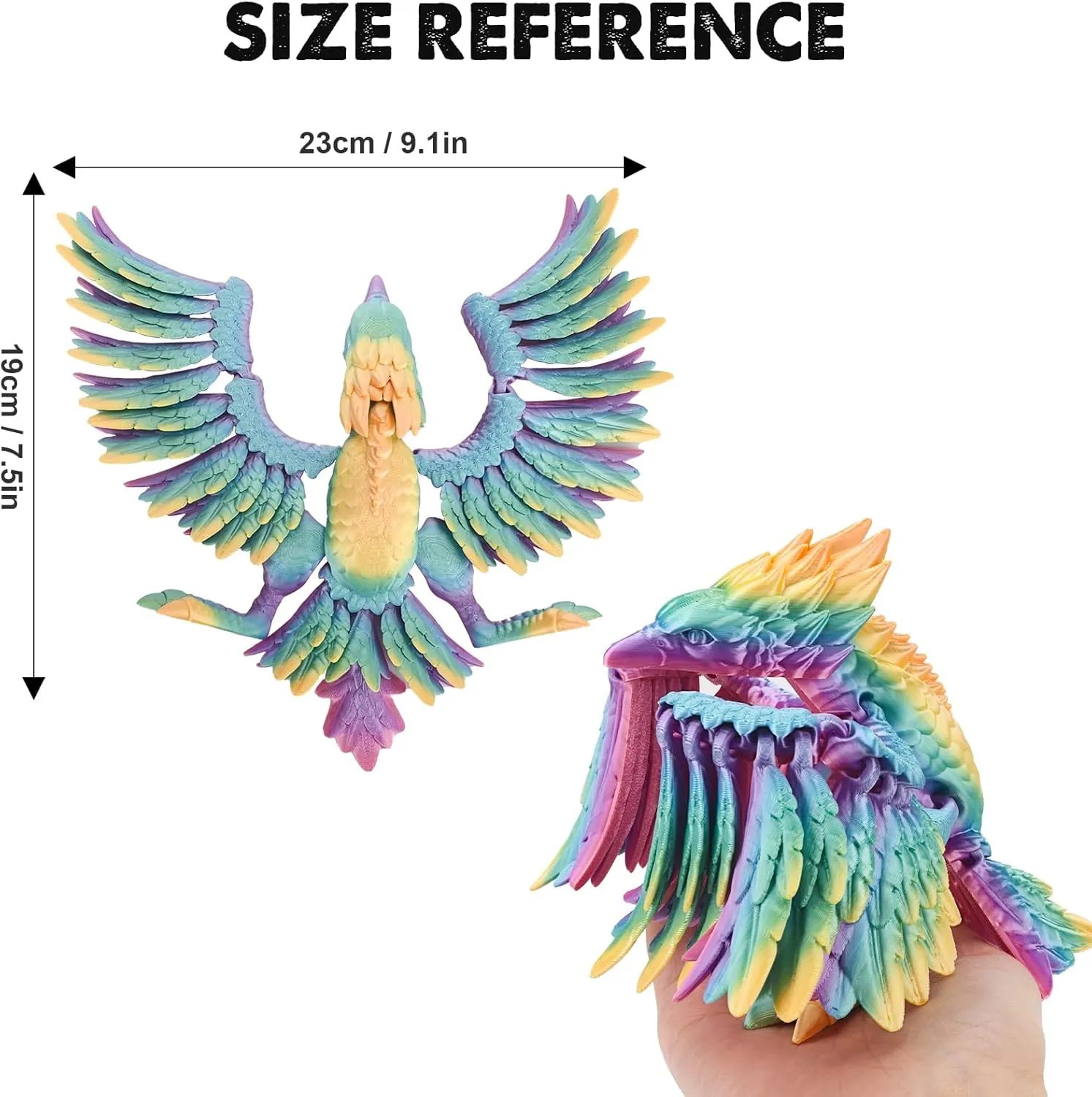 3D Printed Phoenix, 8.7 Inch Articulated Flexible Animals, Fidget Joint Figurine, Stress Relief Toy, Surprise Gift for Children and Adults, Fantasy Desktop Cool Decoration (Macaron)