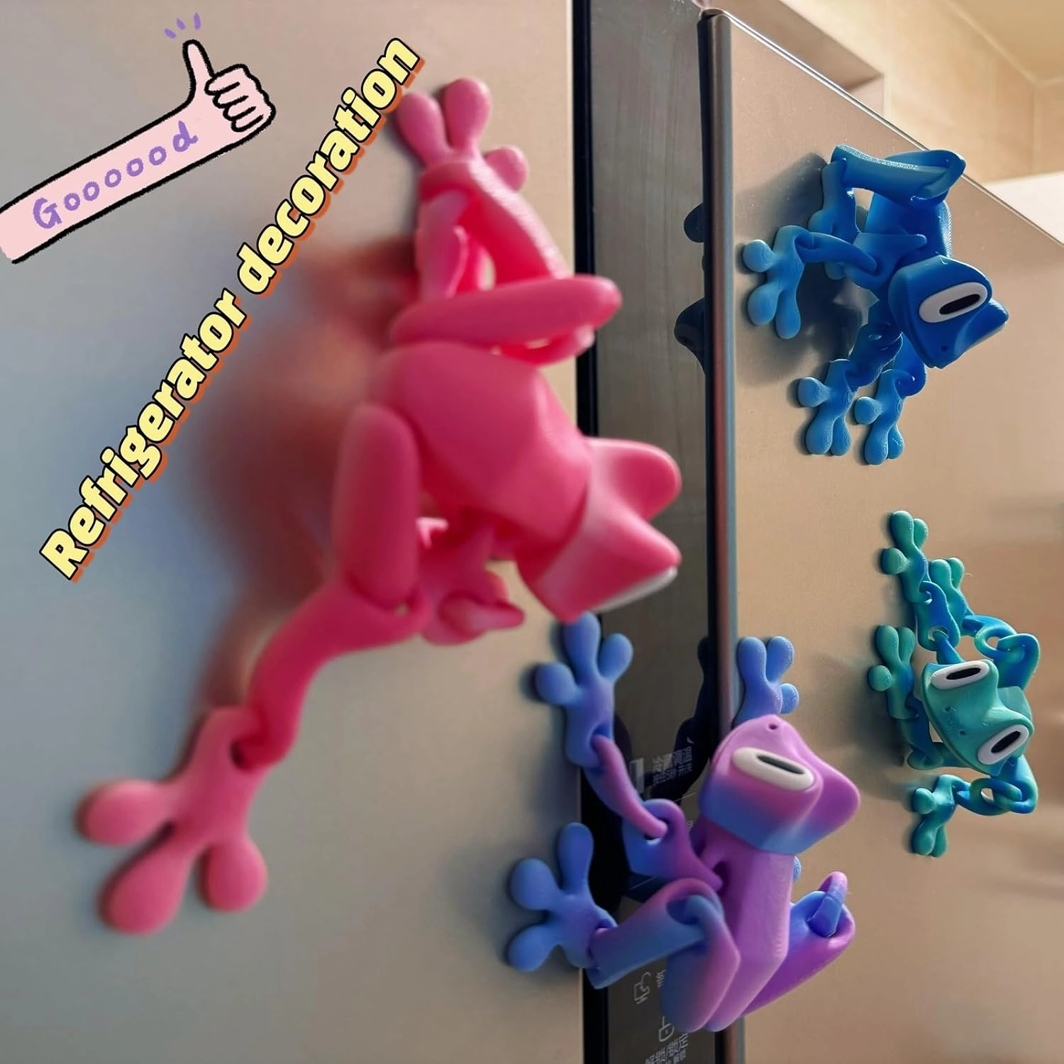 3D Printed 7.92-inch Magnet Frog Toy, Articulated 3D Printed Animals Toys, Can be Used for Refrigerator/Car Decoration. (Red Blue)