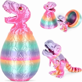 3D Printed Dragon Egg,Dragon Eggs with Dragon Inside,Crystal Dragon Fidget Toys,Full Articulated Dragon Dragon in Egg 3D Printed Dinosaur BWCH02 Rainbow (Rainbow)