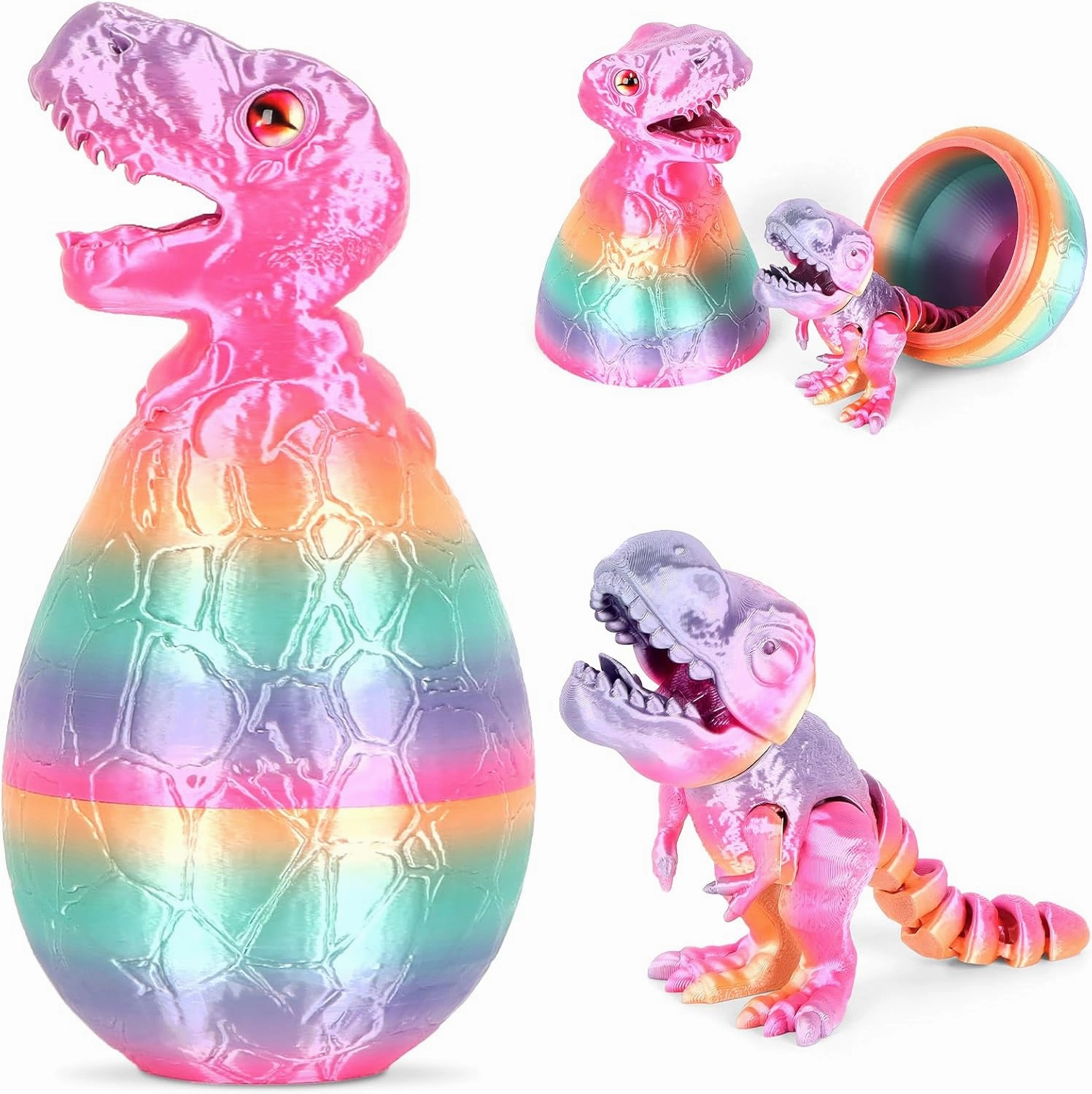3D Printed Dragon Egg,Dragon Eggs with Dragon Inside,Crystal Dragon Fidget Toys,Full Articulated Dragon Dragon in Egg 3D Printed Dinosaur BWCH02 Rainbow (Rainbow)