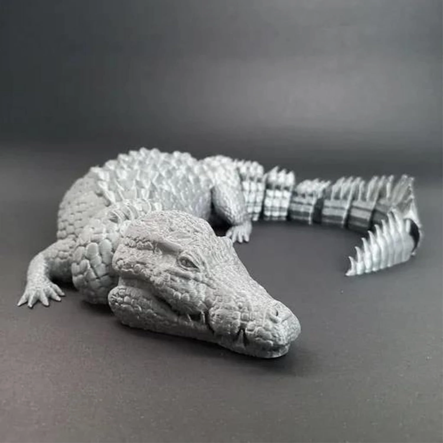 3D Printed Toys Articulated Ancient Crocodile Action Figures Animal Toys with Flexible Joints, Stress Relief Animal Figurines Home Decor for Collectors Fans (Lightning Grey, 13in)