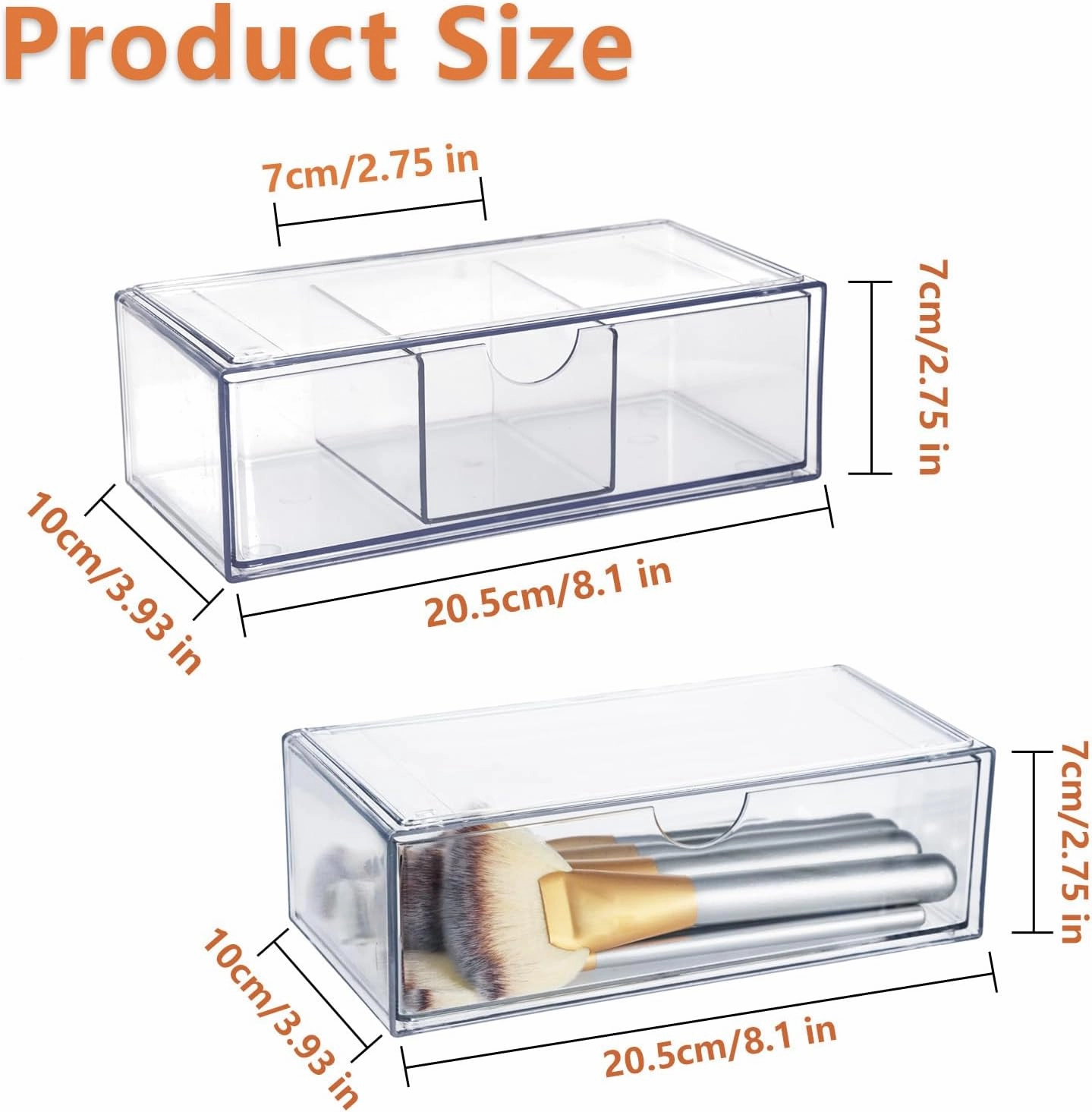 3PCS Square Qtip Holder Dispenser, Clear Cotton Ball Holder With Compartments, Stackable Cotton Pad Container, Cosmetic Organizer for Bathroom Canisters Vanity Makeup (1pc separate 2pc convention)