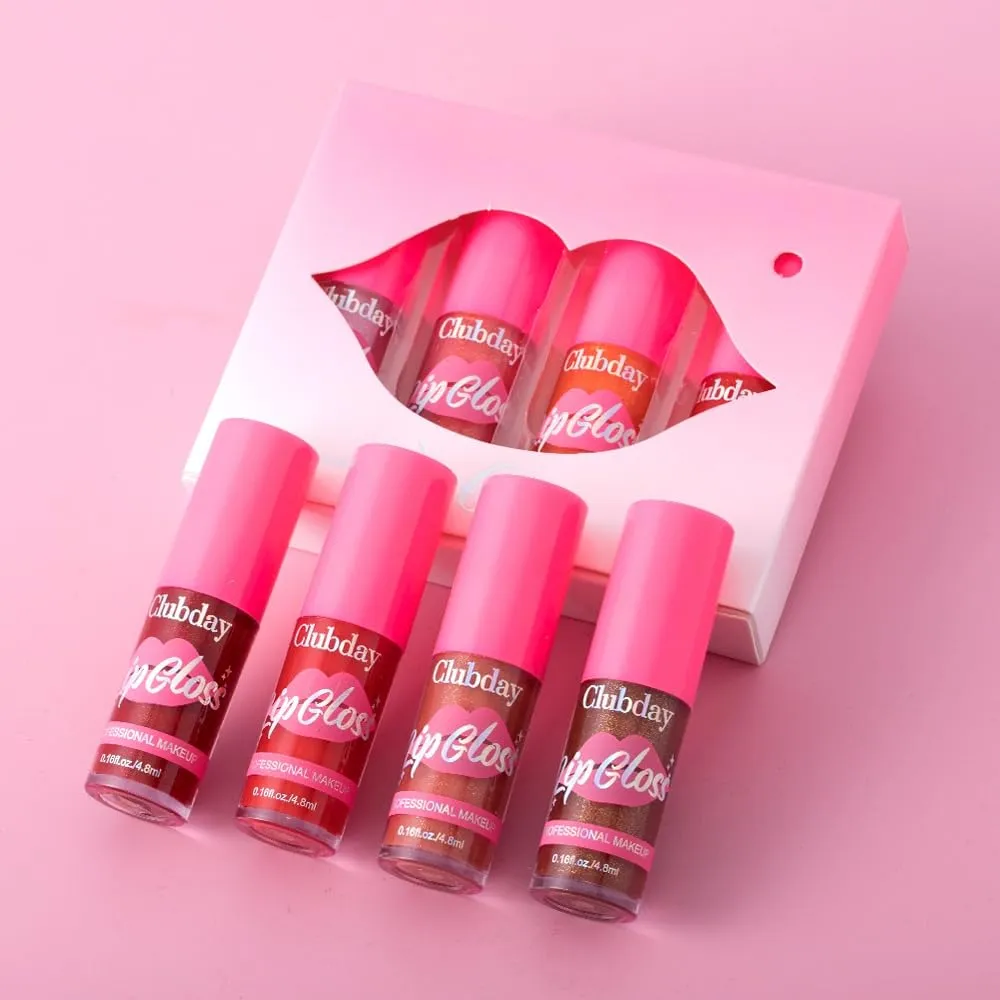 4 Color Lip Glaze, Moisturizing and Nourishing Plumping Lip Gloss, Transparent Pink Shimmering Gloss Lip Glaze, Long Lasting Non-Sticky Transparent Lip Glaze, Women's Gift Set (GrOup B, GrOup A)