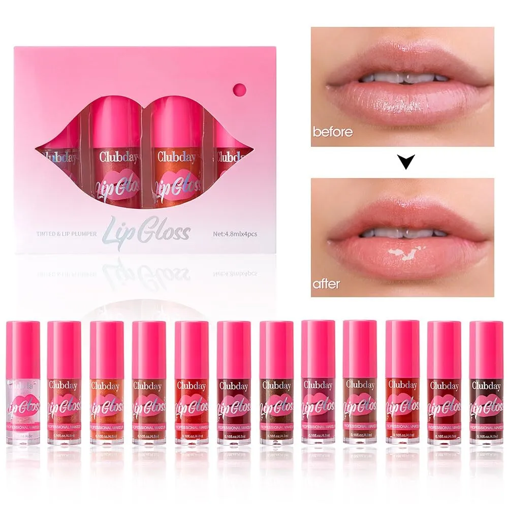 4 Color Lip Glaze, Moisturizing and Nourishing Plumping Lip Gloss, Transparent Pink Shimmering Gloss Lip Glaze, Long Lasting Non-Sticky Transparent Lip Glaze, Women's Gift Set (GrOup B, GrOup A)