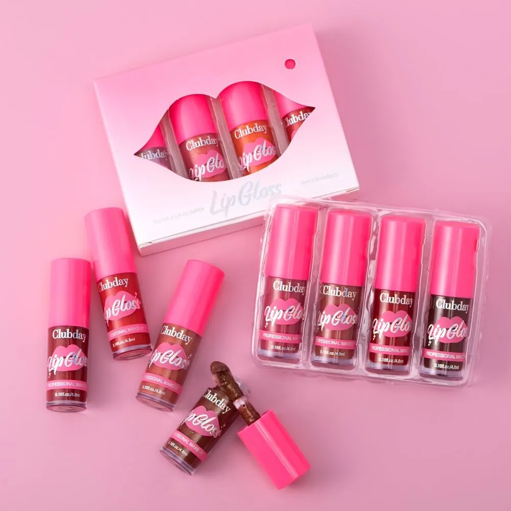 4 Color Lip Glaze, Moisturizing and Nourishing Plumping Lip Gloss, Transparent Pink Shimmering Gloss Lip Glaze, Long Lasting Non-Sticky Transparent Lip Glaze, Women's Gift Set (GrOup B, GrOup A)