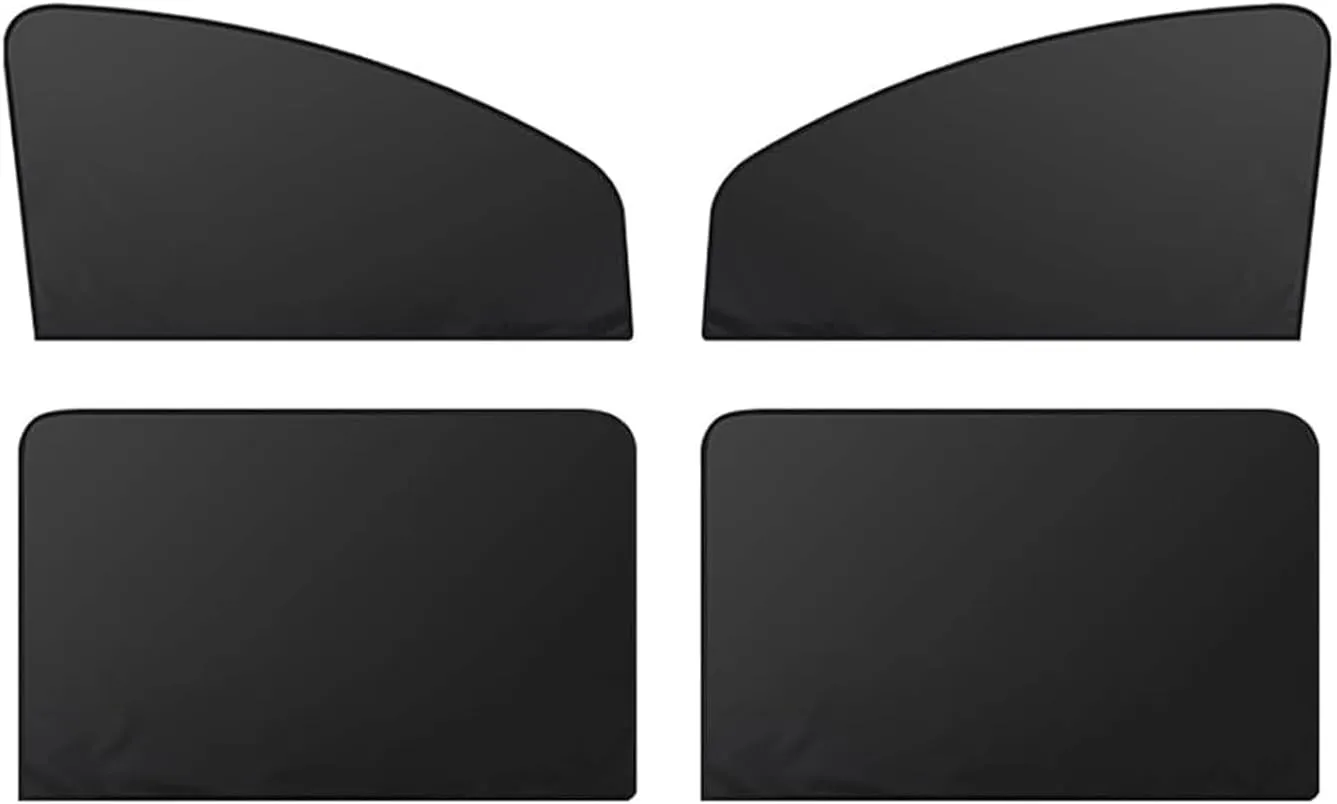 4 PCS Side Window Windshield Sunshield, Full Shade Front Rear Glass Privacy Protection Sunshield, Non-destructive Adsorption Mounting Heat Reduction Accessory, for Most Cars, SUVs (Black)