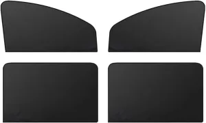 4 PCS Side Window Windshield Sunshield, Full Shade Front Rear Glass Privacy Protection Sunshield, Non-destructive Adsorption Mounting Heat Reduction Accessory, for Most Cars, SUVs (Black)