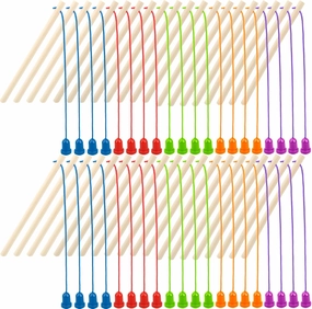 40 Pcs Magnetic Fishing Rod Wooden Magnetic Fishing Poles Mini Fishing Pole Toys for Preschool Girl Boy Pool Activity Accessory (Color Set 2)