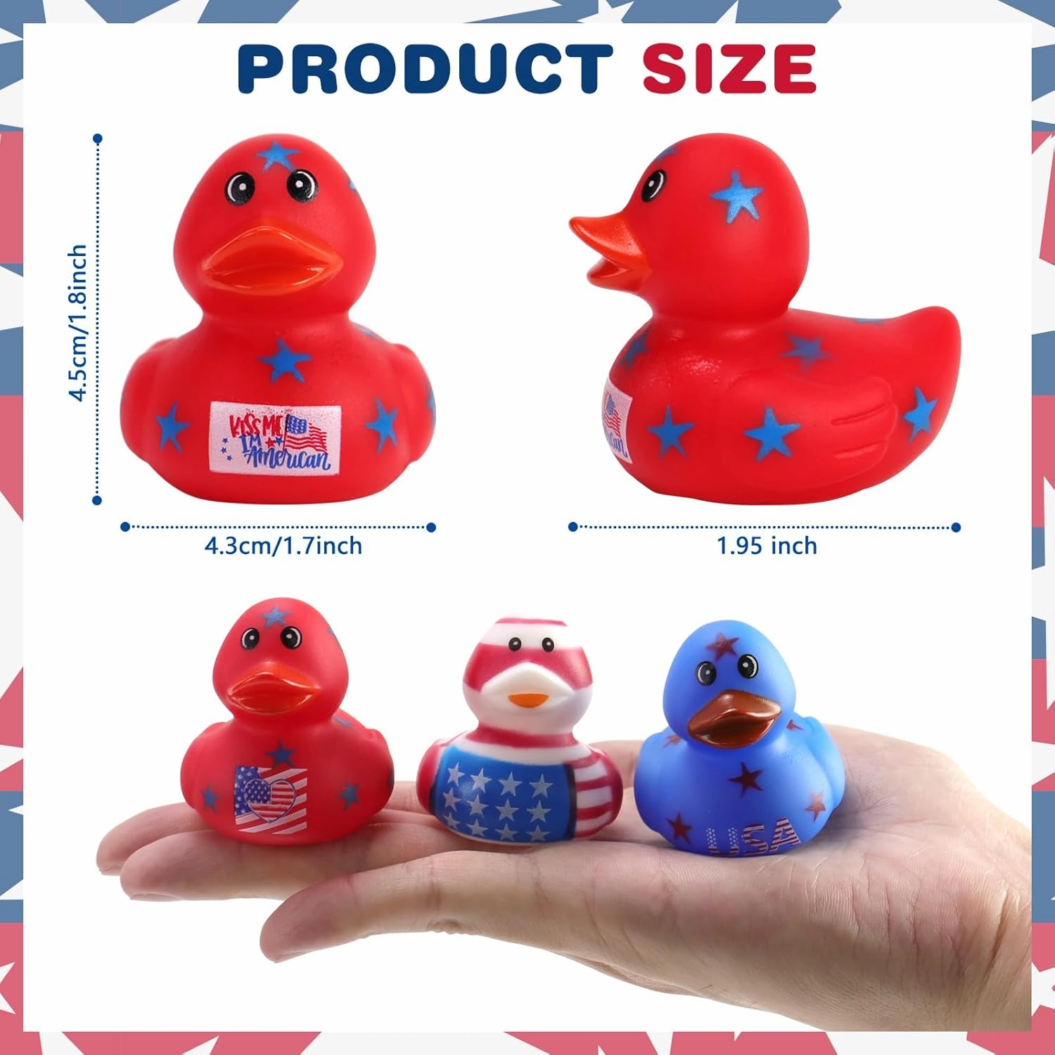 48 Pcs 2 Inch Patriotic Rubber Ducks, 4th of July Bulk Rubber Ducks Bath Toys for Kids, Independence Day Decorations Rubber Duck for Gifts Jeep Gift Baby Shower Party Favors Decor Supplies