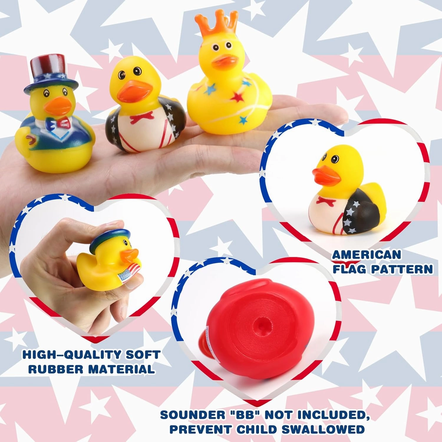 48 Pcs 2 Inch Patriotic Rubber Ducks, 4th of July Bulk Rubber Ducks Bath Toys for Kids, Independence Day Decorations Rubber Duck for Gifts Jeep Gift Baby Shower Party Favors Decor Supplies