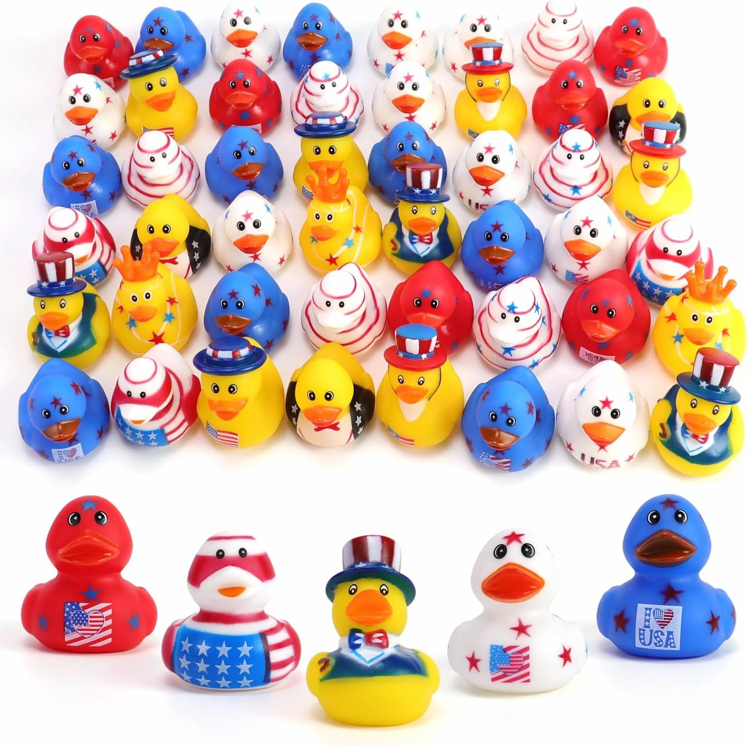 48 Pcs 2 Inch Patriotic Rubber Ducks, 4th of July Bulk Rubber Ducks Bath Toys for Kids, Independence Day Decorations Rubber Duck for Gifts Jeep Gift Baby Shower Party Favors Decor Supplies