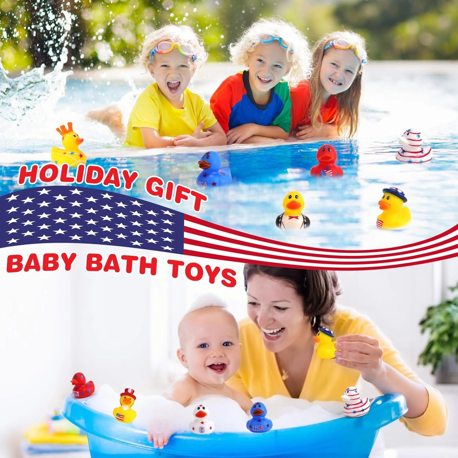 48 Pcs 2 Inch Patriotic Rubber Ducks, 4th of July Bulk Rubber Ducks Bath Toys for Kids, Independence Day Decorations Rubber Duck for Gifts Jeep Gift Baby Shower Party Favors Decor Supplies