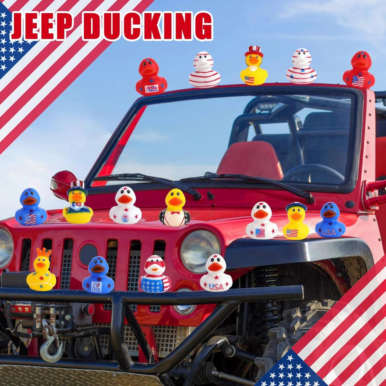 48 Pcs 2 Inch Patriotic Rubber Ducks, 4th of July Bulk Rubber Ducks Bath Toys for Kids, Independence Day Decorations Rubber Duck for Gifts Jeep Gift Baby Shower Party Favors Decor Supplies