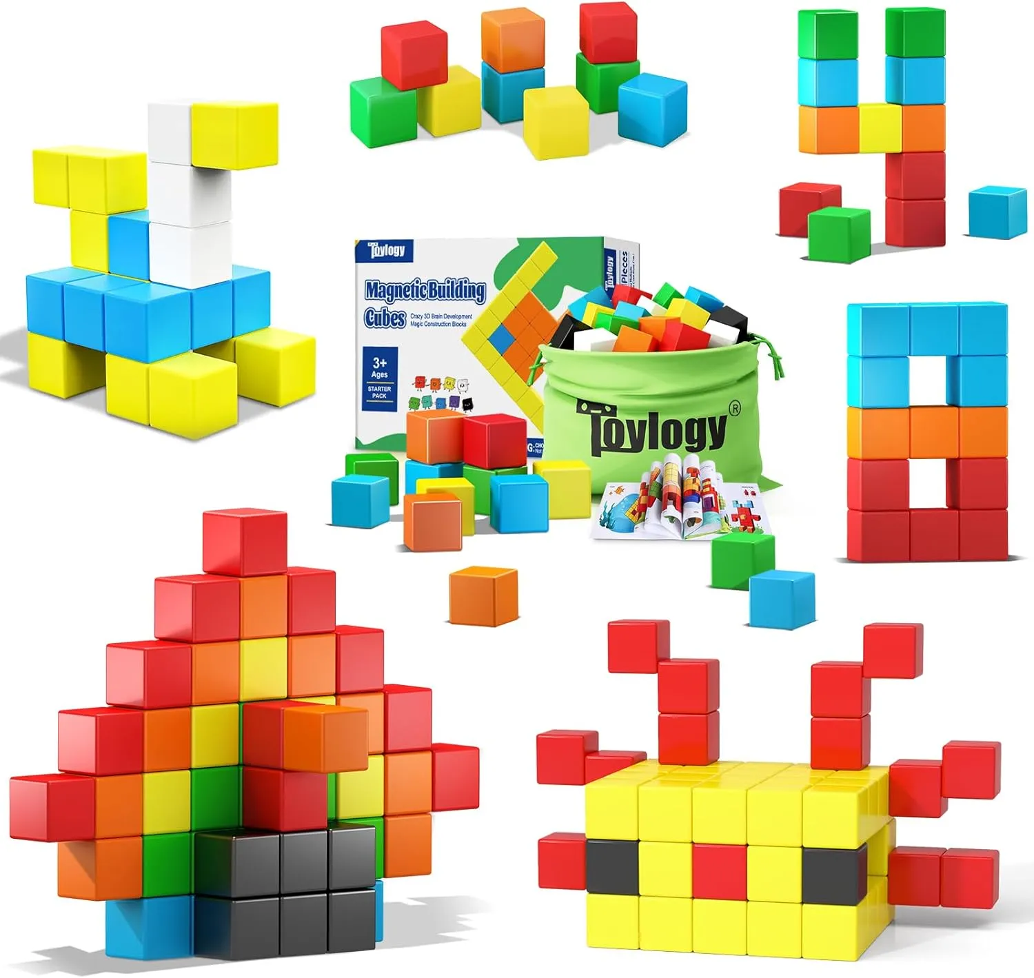 48PCS Magnetic Blocks for Toddlers Toys, Large Magnetic Cube Toy for Sensory STEM Education Preschool Magnet Toys for 3 4 5 6 Year Old Boys and Girls, Compatile with Mine Magnet World