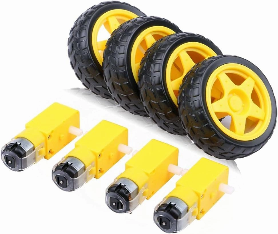 4/2pcs DC Electric Motor with Plastic Toy Car Tire Wheel 3-6V Dual Shaft Geared TT Magnetic Gearbox Engine - (Voltage(V): 2xMotor 2xWheel)