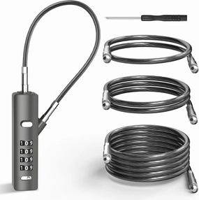 4-Digit Combination Cable Lock with 3 Replaceable Steel Cables (9''/24''/47'') - Keyless Security for Bikes, Doors, Luggage, Fences & Cabinets - Gun Grey, 1 Pack