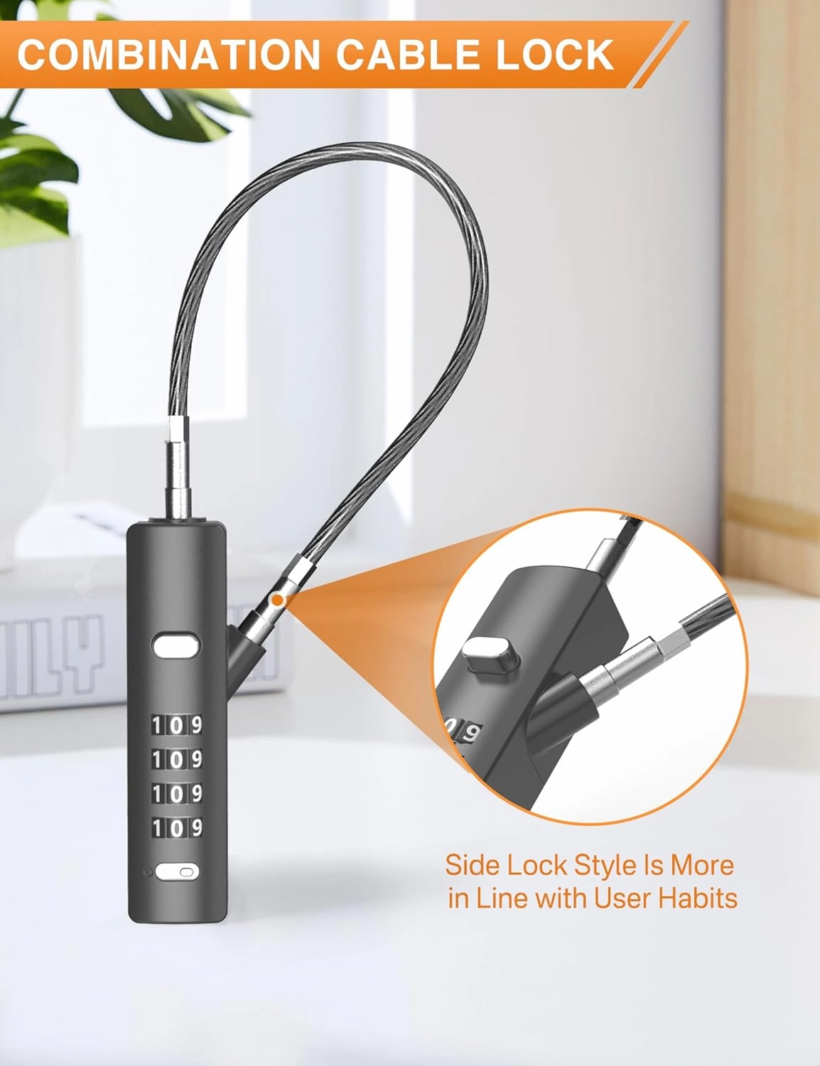 4-Digit Combination Cable Lock with 3 Replaceable Steel Cables (9''/24''/47'') - Keyless Security for Bikes, Doors, Luggage, Fences & Cabinets - Gun Grey, 1 Pack