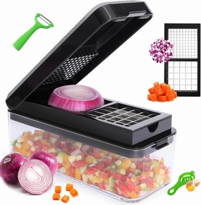 4 in 1 Vegetables Chopper, Multi-functional Salad Chopper, Slicer Vegetable Cutter, Onion Choppers, Potato Cutter, Veggie Choppers with Container and Lid, Food Cutters(Black)