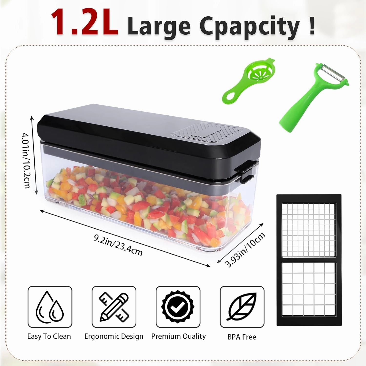 4 in 1 Vegetables Chopper, Multi-functional Salad Chopper, Slicer Vegetable Cutter, Onion Choppers, Potato Cutter, Veggie Choppers with Container and Lid, Food Cutters(Black)