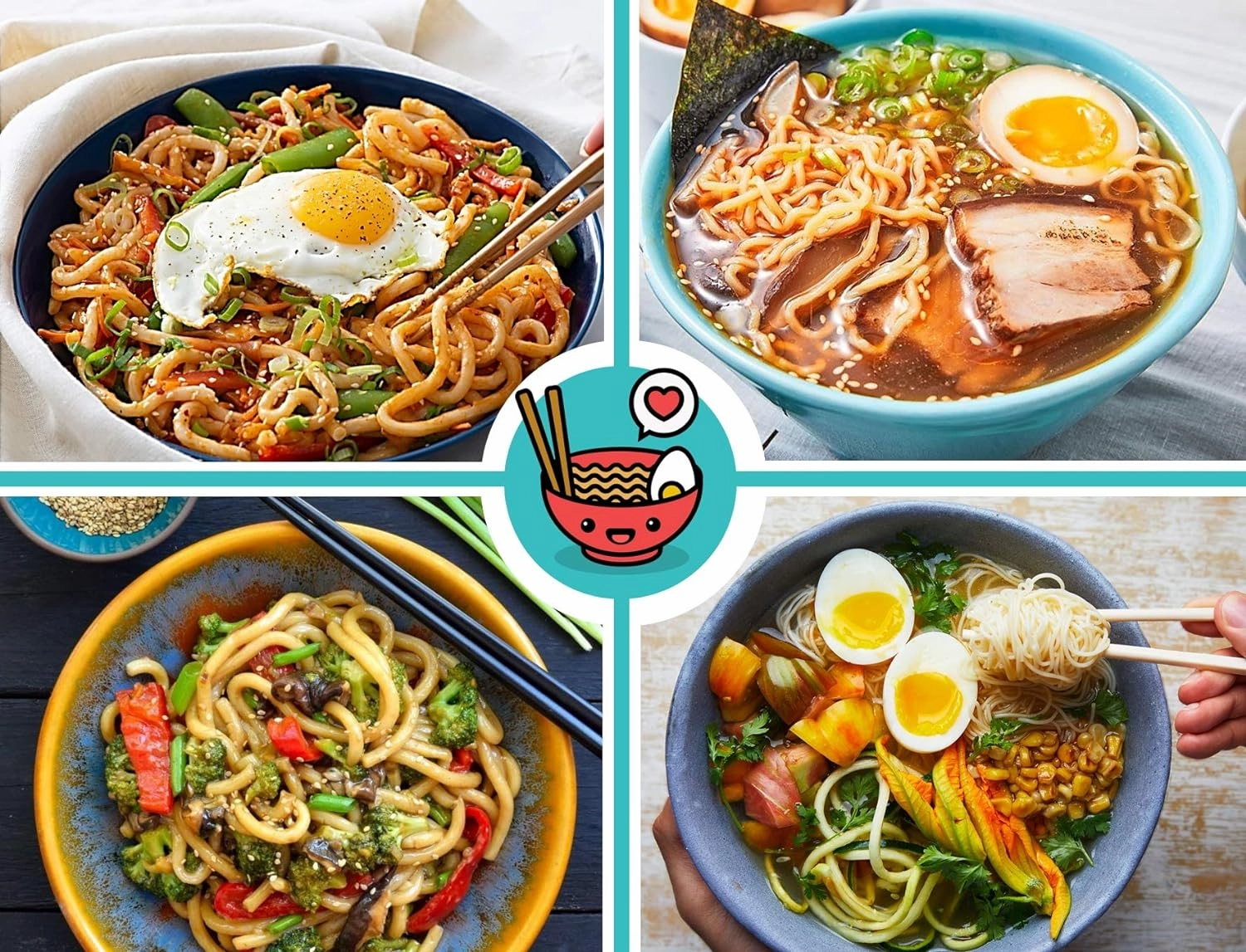 4 Noodle Bowls Set - large 32oz Ramen Bowl Set for authentic Asian Cuisine - with Dipping Bowls, Spoons, Chopsticks & Chopstick Stands. Enjoy Thai Miso Udon Wonton (4 Bowl Set, Red-Black)