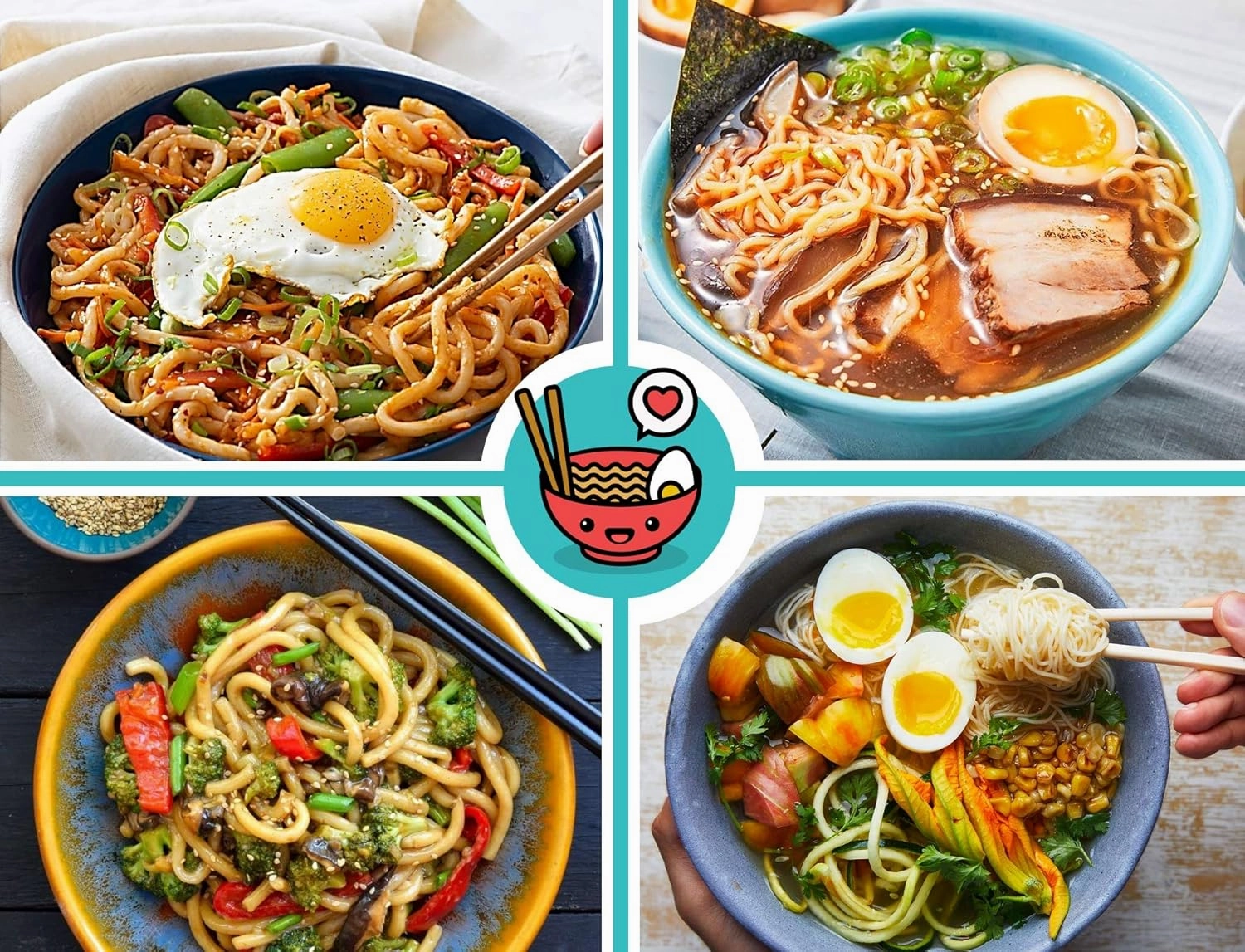 4 Noodle Bowls Set - large 32oz Ramen Bowl Set for authentic Asian Cuisine - with Dipping Bowls, Spoons, Chopsticks & Chopstick Stands. Enjoy Thai Miso Udon Wonton (4 Bowl Set, Red-Black)