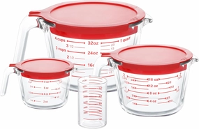 4 Piece Glass Measuring Cups Set, 5 Oz, 1-Cup, 2-Cup, 4-Cup Liquid Measuring Cups with Lids for Kitchen, Freezer and Microwave Safe