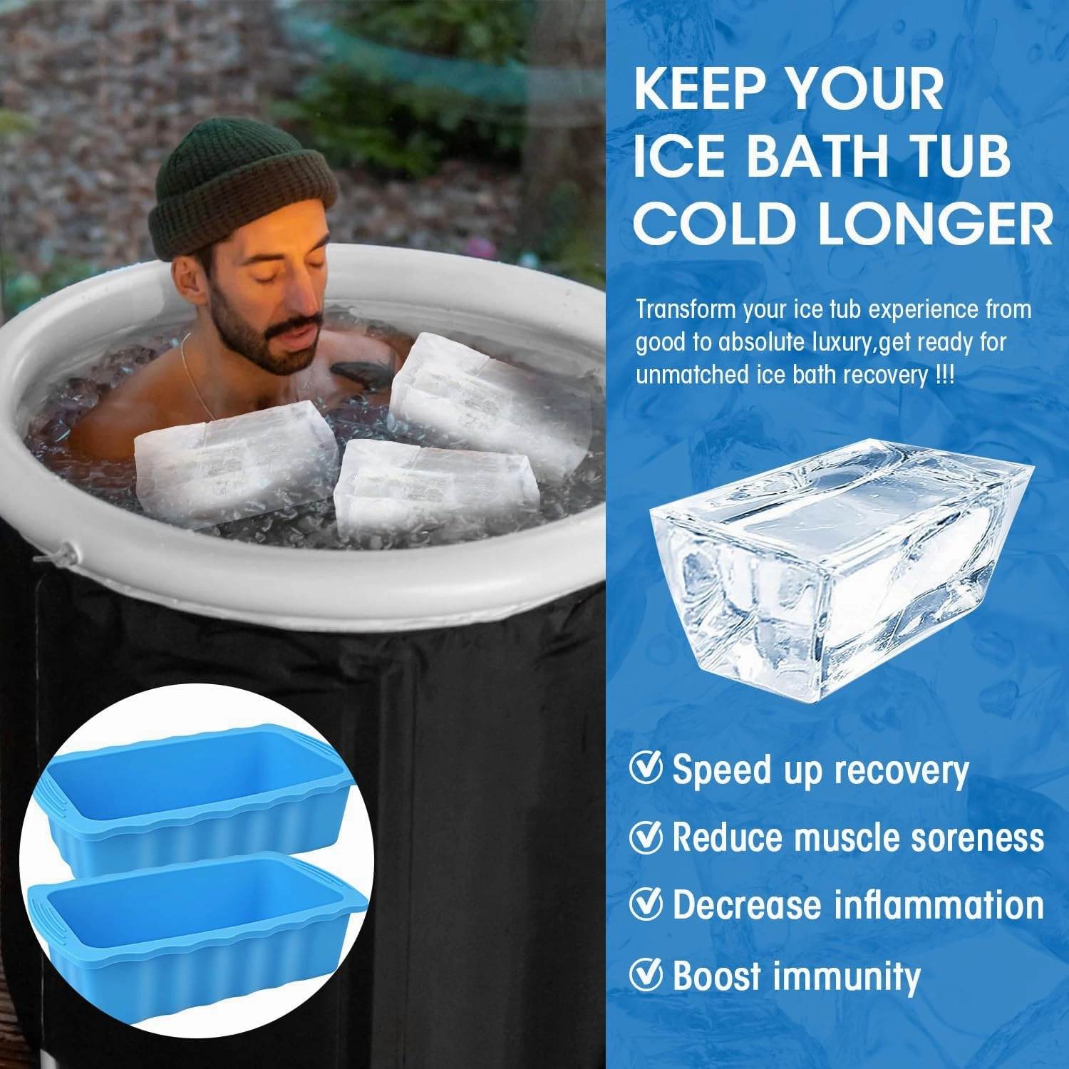 4P Extra Large Ice Block Molds for Ice Bath Tub Cold Plunge Accessories Water Chiller,12LB Large Silicone Ice Cube Molds Big Ice Tray for Coolers,Cold Water Therapy Ice Bath Cold Plunge Accessories