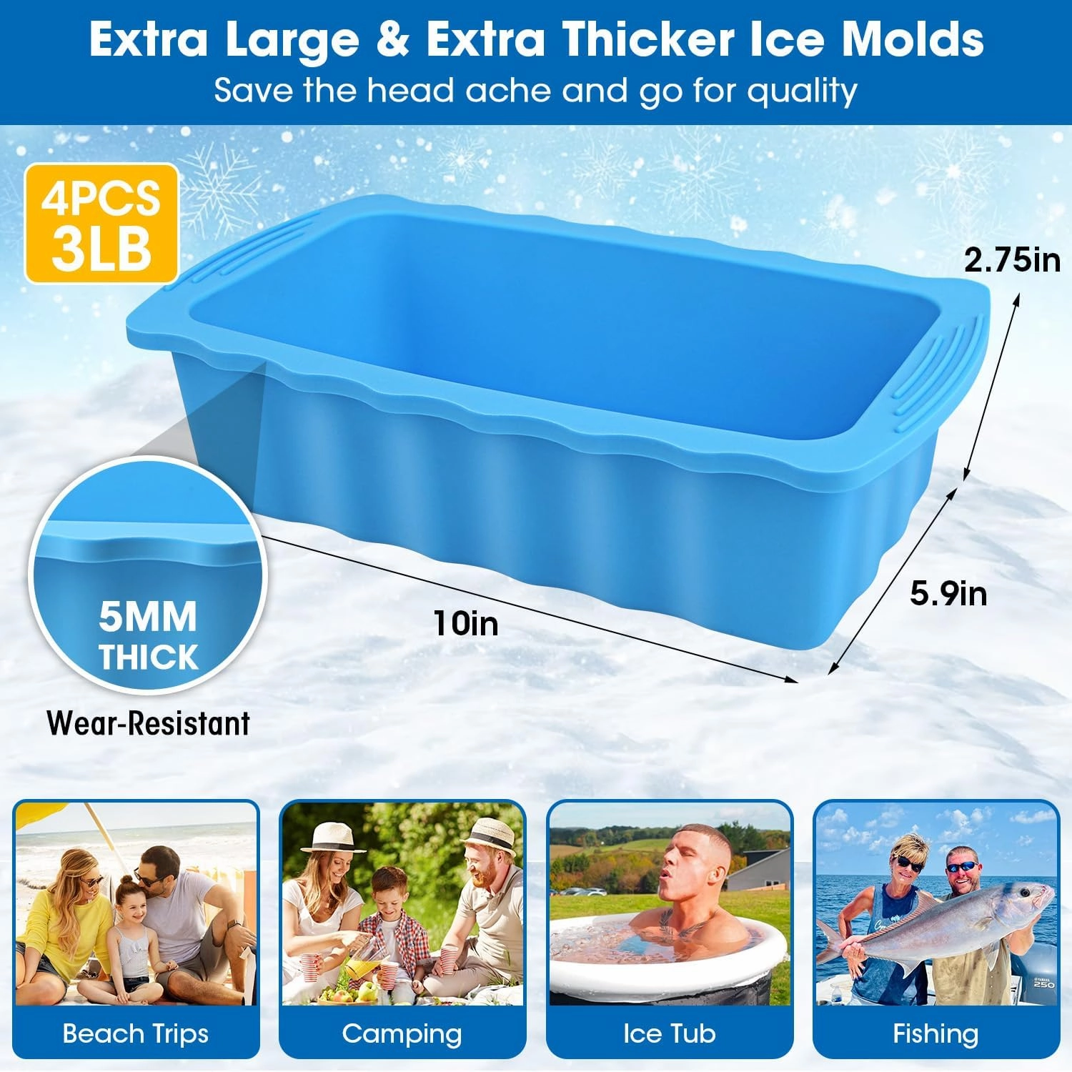 4P Extra Large Ice Block Molds for Ice Bath Tub Cold Plunge Accessories Water Chiller,12LB Large Silicone Ice Cube Molds Big Ice Tray for Coolers,Cold Water Therapy Ice Bath Cold Plunge Accessories