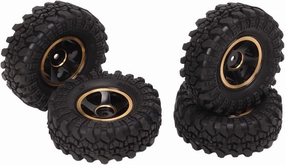 4Pcs RC Crawler Wheels, Strong Grip RC Crawler Brass Wheel Hub Rubber Tires for FCX24 1/18 1/24 Crawler (Black Gold) Rc Car Tires With Grip