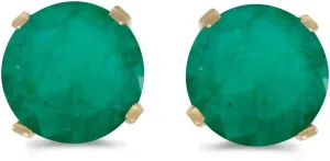 5 mm Natural Round Emerald Stud Earrings Set in 14k Yellow Gold