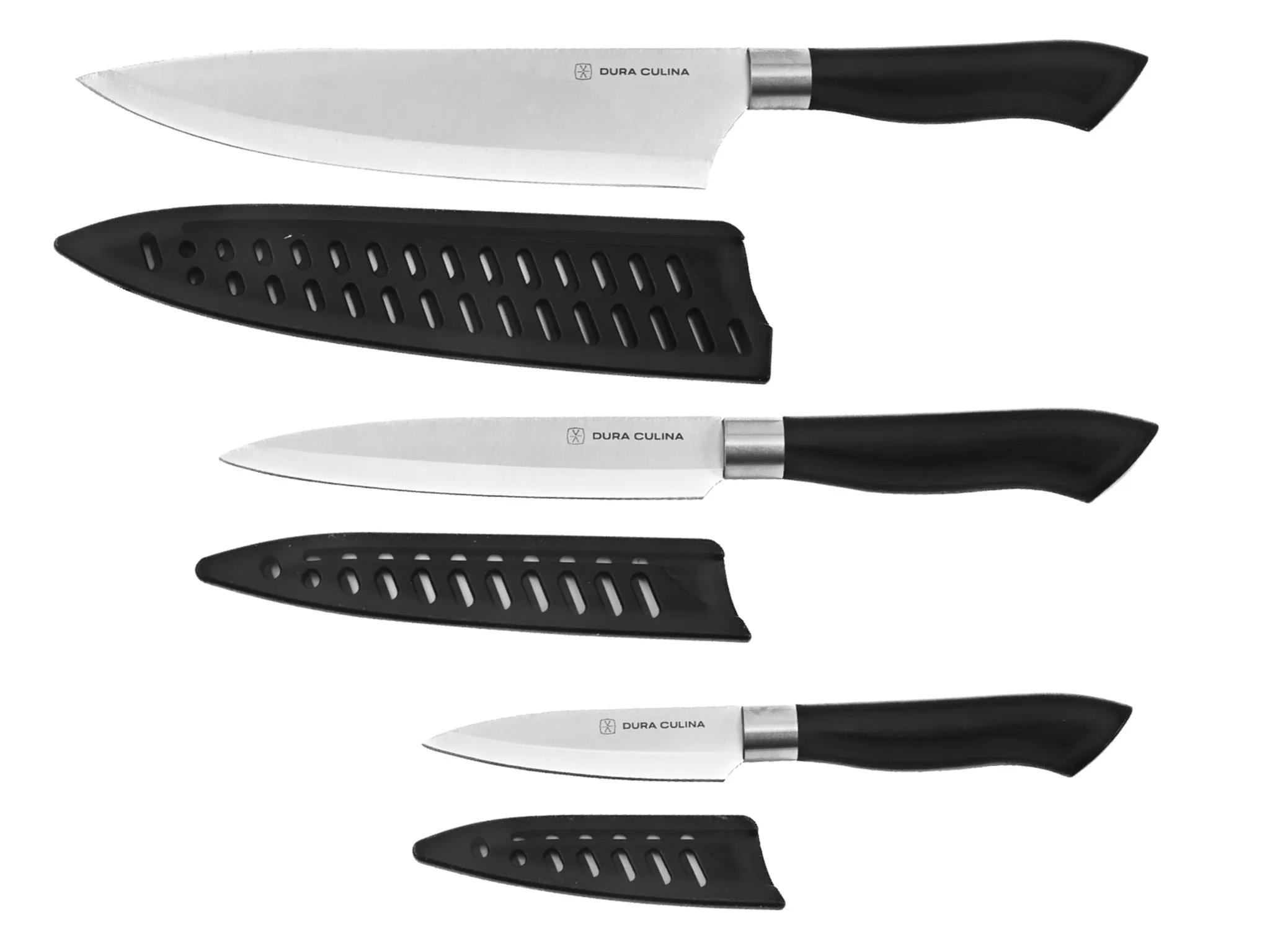 5 Piece Kitchen Knife Set With Matching Blade Guards, Black by Dura Living