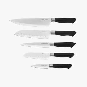 5 Piece Kitchen Knife Set With Matching Blade Guards, Black by Dura Living