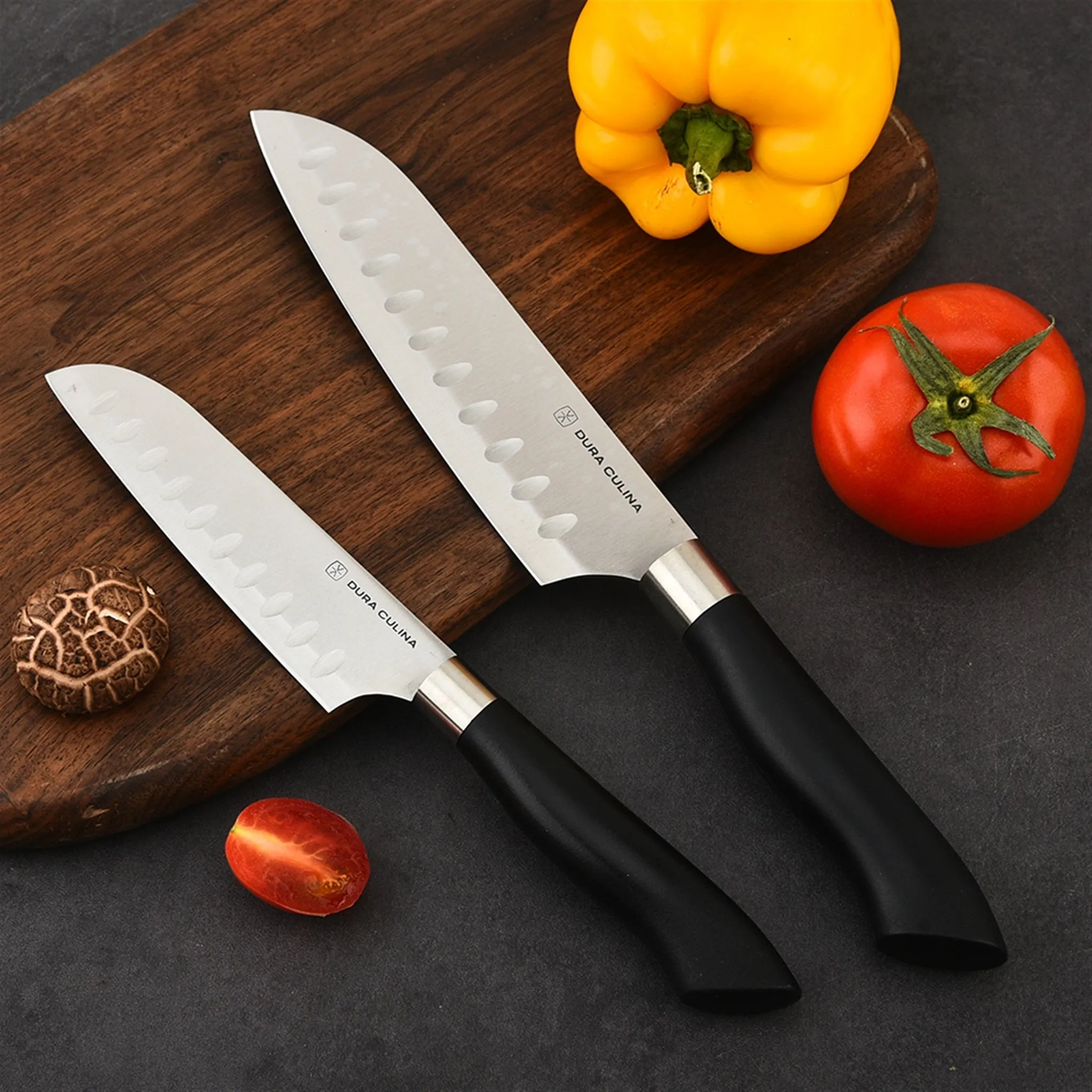 5 Piece Kitchen Knife Set With Matching Blade Guards, Black by Dura Living