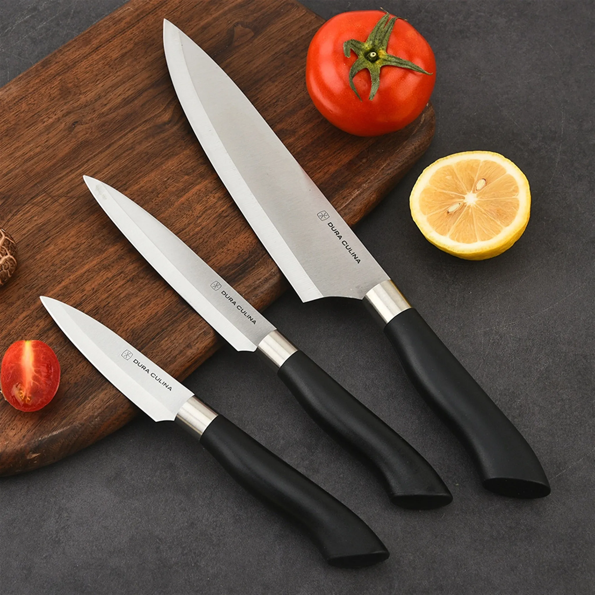5 Piece Kitchen Knife Set With Matching Blade Guards, Black by Dura Living