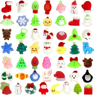 50 PCS Christmas Mochi Squishy Toys, Squishies Stress Relief Toys Christmas Party Favors, Mini Cute Christmas Stocking Stuffer Christmas Decor Gift for Kids Adults