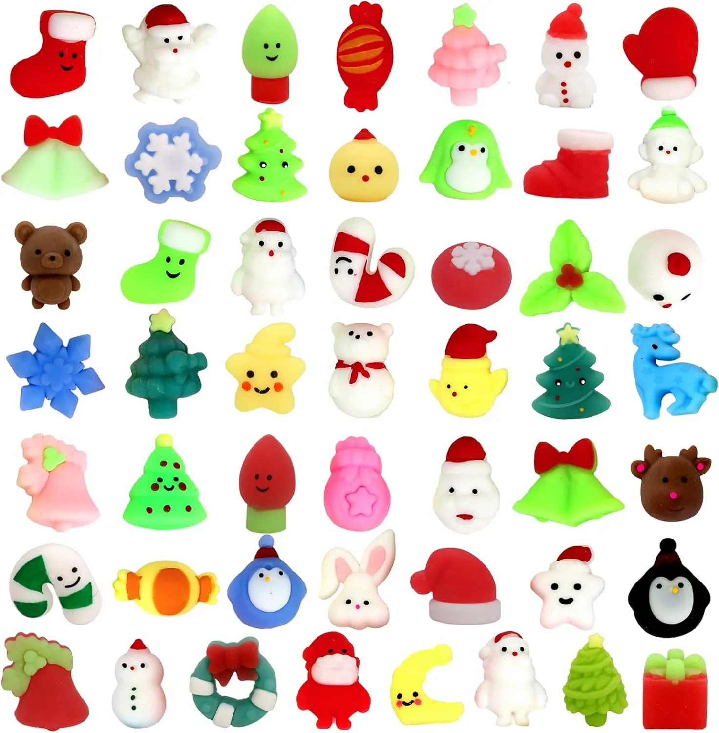 50 PCS Christmas Mochi Squishy Toys, Squishies Stress Relief Toys Christmas Party Favors, Mini Cute Christmas Stocking Stuffer Christmas Decor Gift for Kids Adults