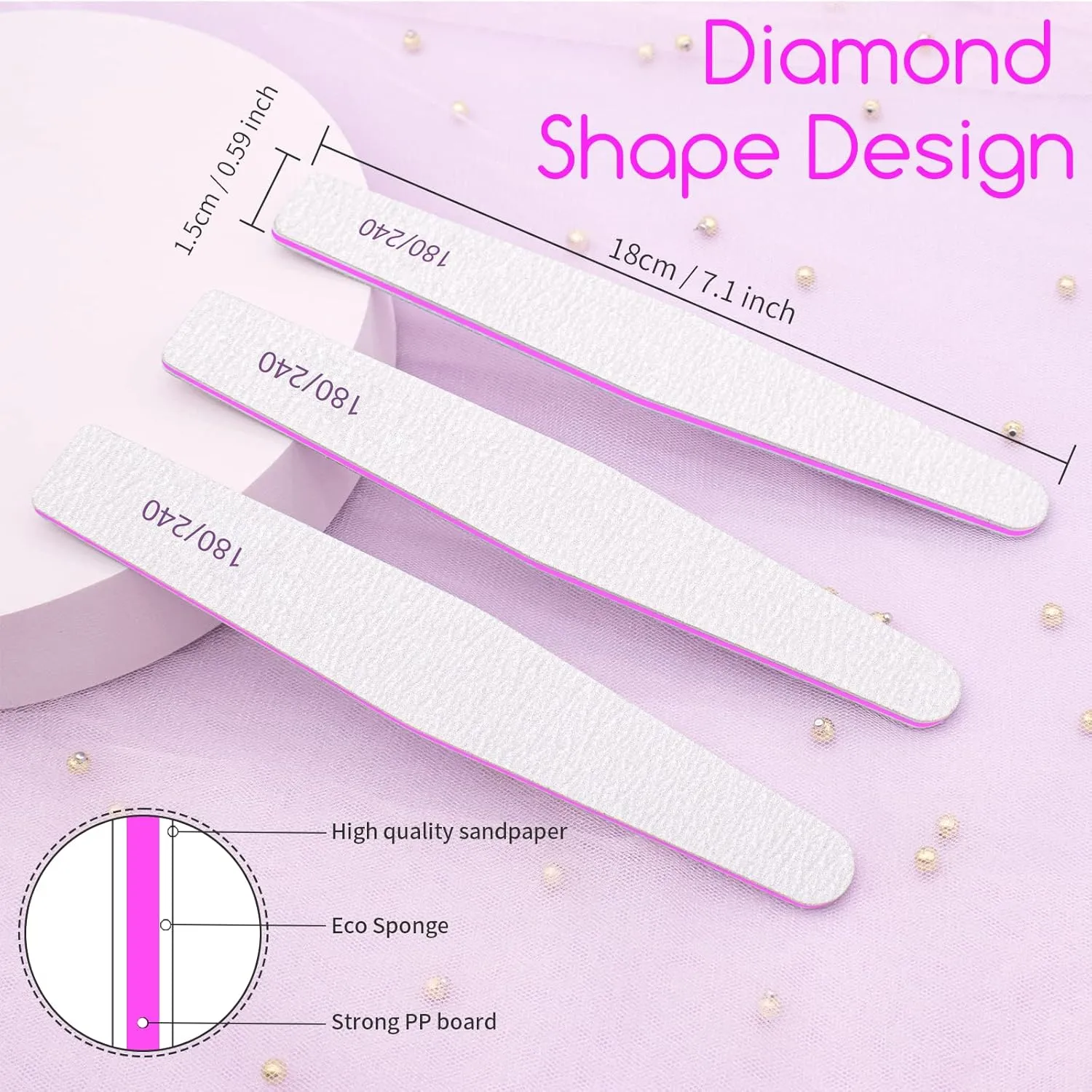 50 Pcs Nail File Set, Emery Board Nail Files for Natural Nails 180/240 Grit Nail File for Natural Nail Shaping Nail Filers Manicure Tools