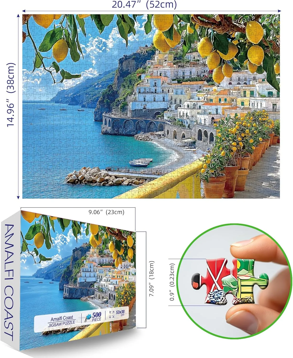 500 Piece Amalfi Coast Puzzle, Premium Jigsaw Puzzle for Adults, Rustic Style, 21 x 15 Inches