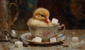 500 Piece Jigsaw Puzzle for Adults Duckling Teacup Sugar Cubes Painting Challenging and Charming Puzzle Game for Families Art Lovers Wall Decor Gift Family Game Night Fun