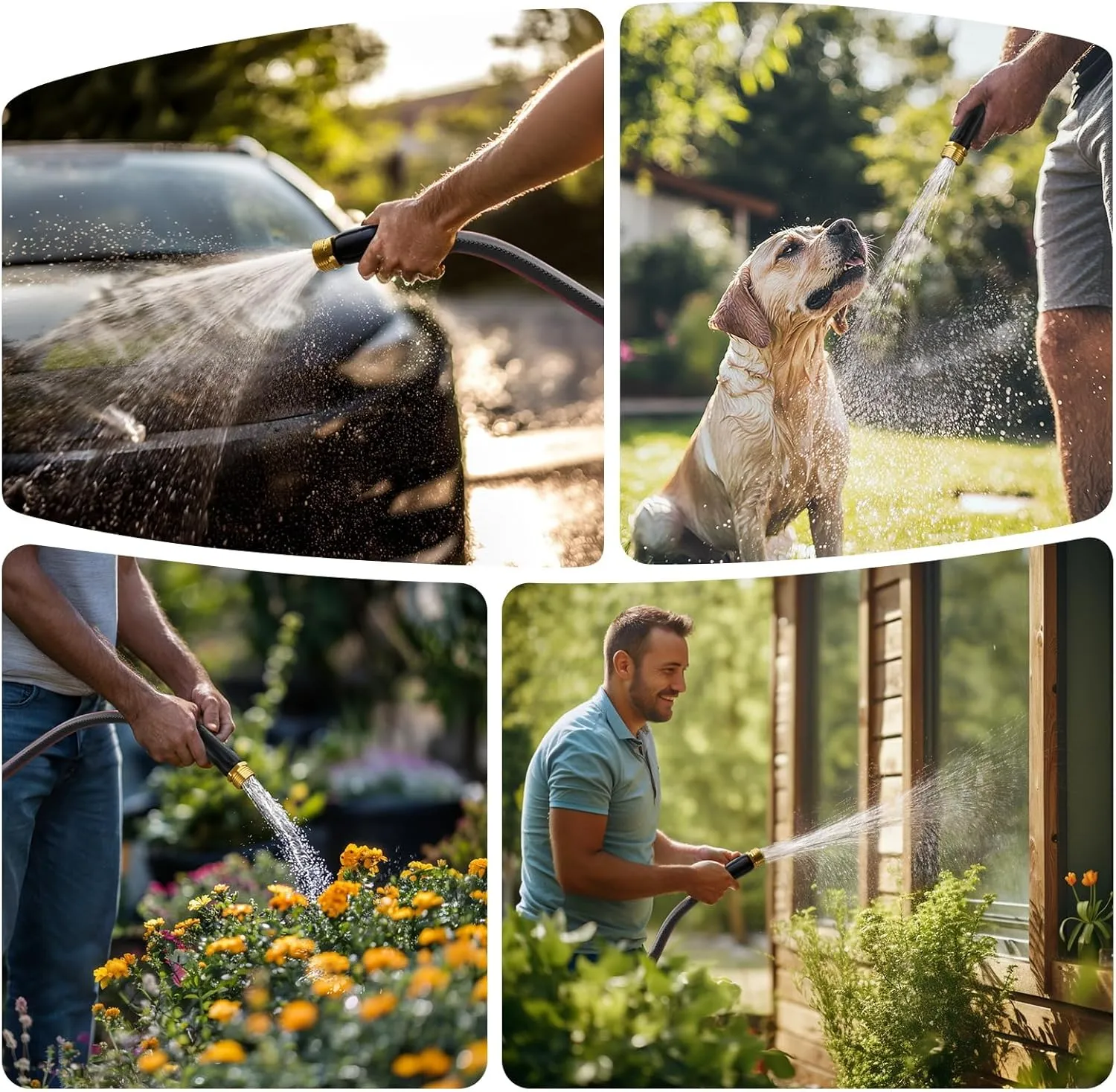 50ft Non-Expanding Garden Hose with 8-Layer Latex Core, Lightweight & Kink-Free, Flexible Heavy Duty Water Hose for Lawn, Yard, Car Washing (3/4" Solid Brass Fittings, Crush-Resistant)