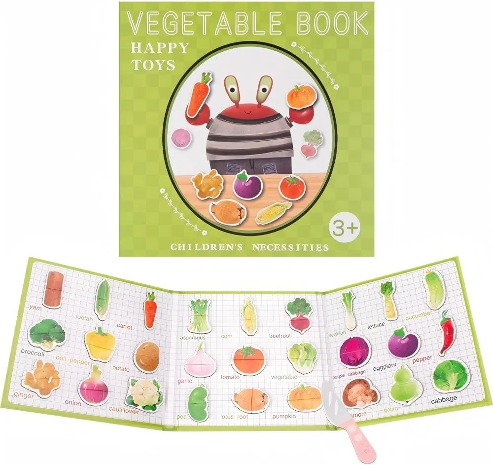 54 Pcs-Vegetable Magnetic Puzzles Book,Magnets Puzzle for Toddlers 1-3, Preschool Learning Activities,Fridge Magnet for Kids,Travel Puzzles for Kids 3 4 5 6 Year Old-Car Airplane Road Trip(Vegetable)