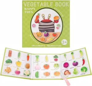 54 Pcs-Vegetable Magnetic Puzzles Book,Magnets Puzzle for Toddlers 1-3, Preschool Learning Activities,Fridge Magnet for Kids,Travel Puzzles for Kids 3 4 5 6 Year Old-Car Airplane Road Trip(Vegetable)